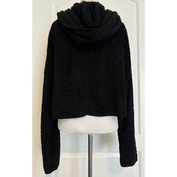 FAVLUX Fluffy Black Sherpa Teddy Open Front Jacket Coat Fall Spring Soft Cozy L - Picture 4 of 8